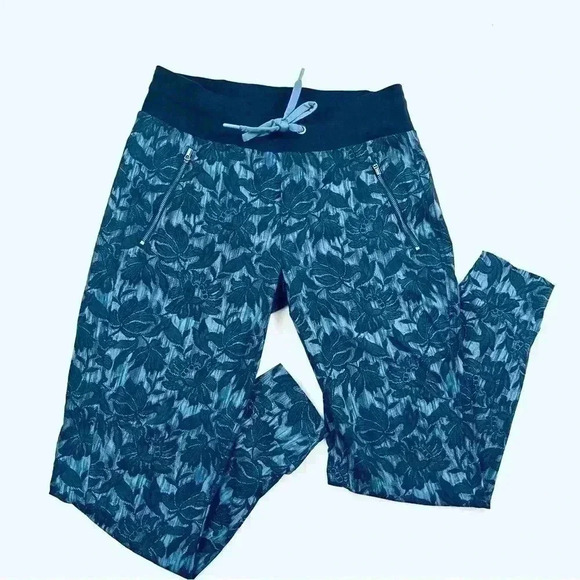 Athleta Trekke North Blue Floral Drawstring Mid-Rise Full Length Jogger Size 4 - Picture 1 of 15